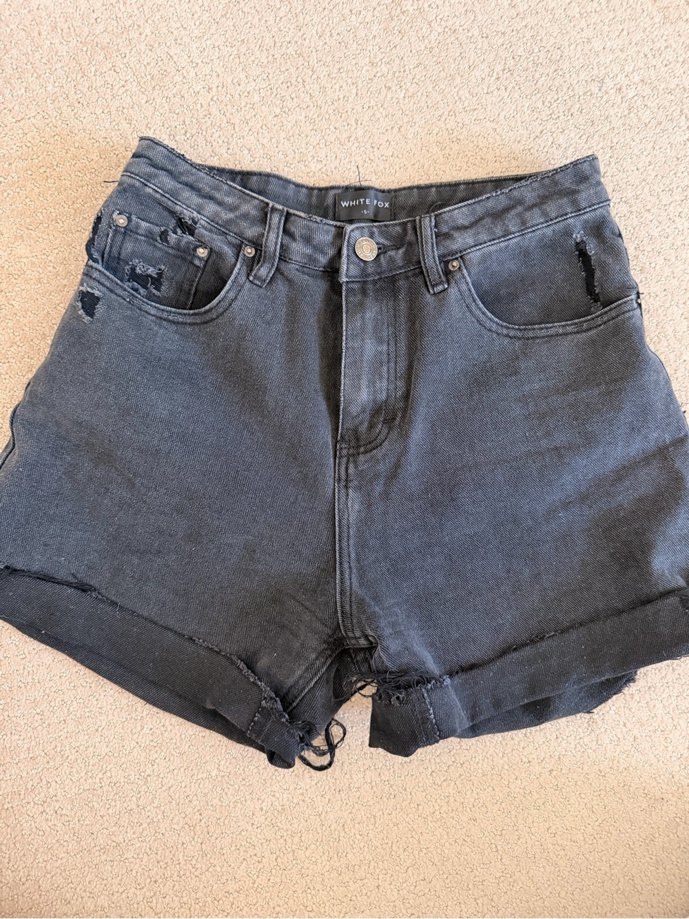 White Fox Boutique Black Distressed High-Rise Denim Shorts